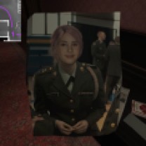 There's a photo of a girl in a military uniform with pink hair in the drawer of the credenza where we also find Katie's Paris postcard, and Uncle Oscar's obituary. Much later in the game, we'll be able to recognize this as Lonnie.