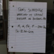 A note on the fridge reveals that Sam has a high school job at the Clown Burger. Perhaps some savings from this are helping further support her and Lonnie when they run away?
